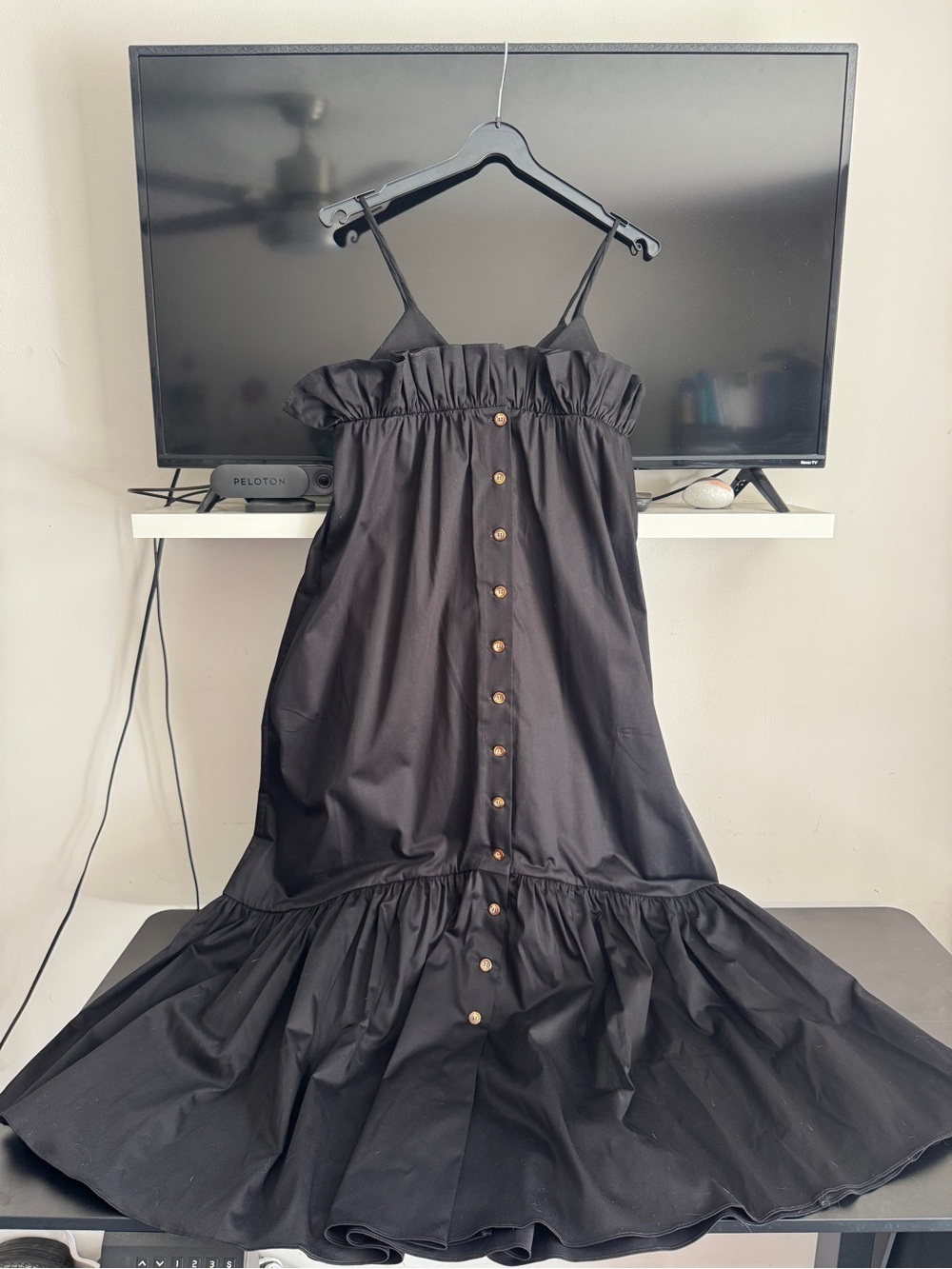 Kika Vargas Black Button-Front Maxi Dress with Ruffle Hem